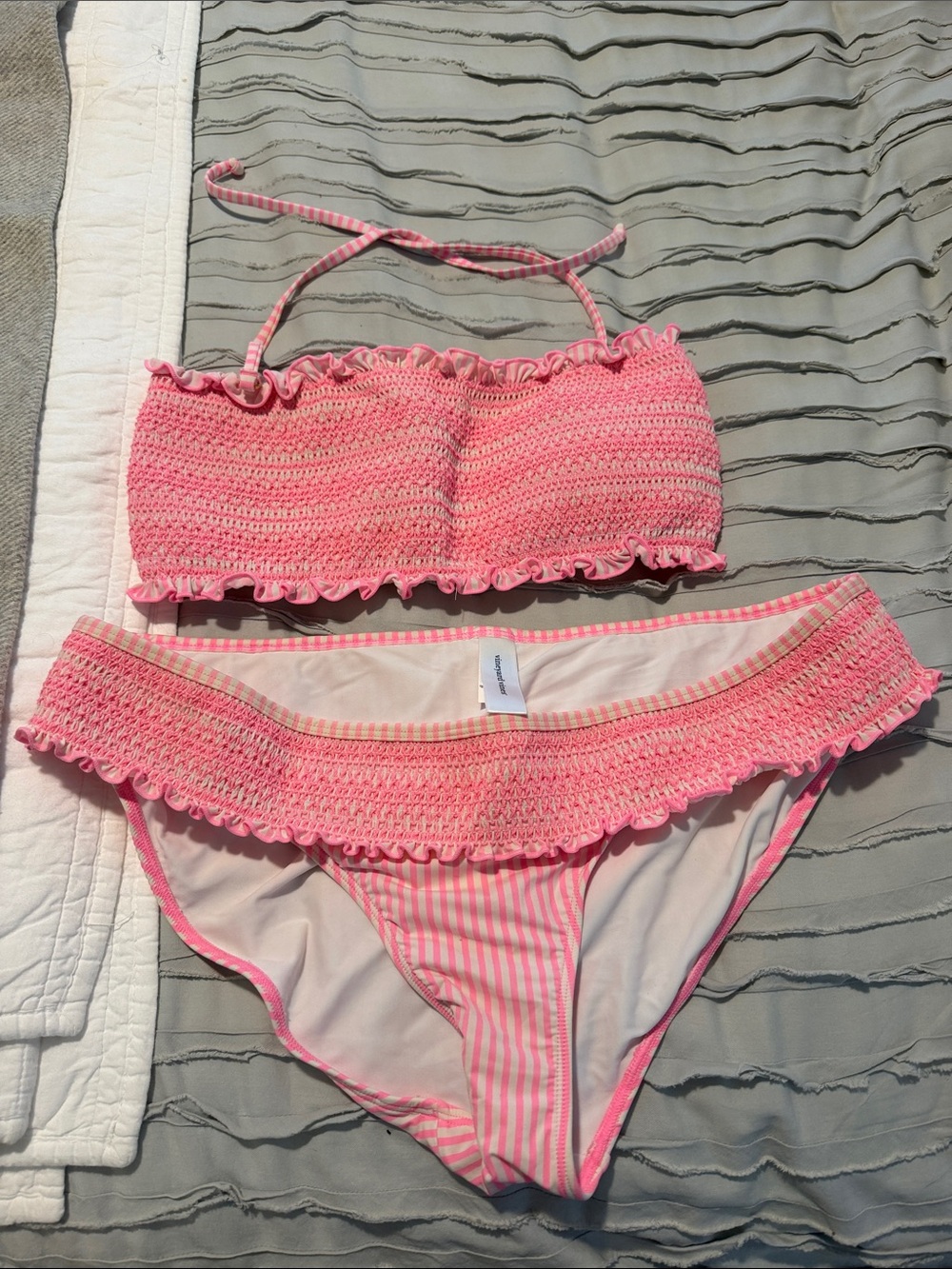 Vineyard Vines Pink Crochet Ruffle Bikini Set